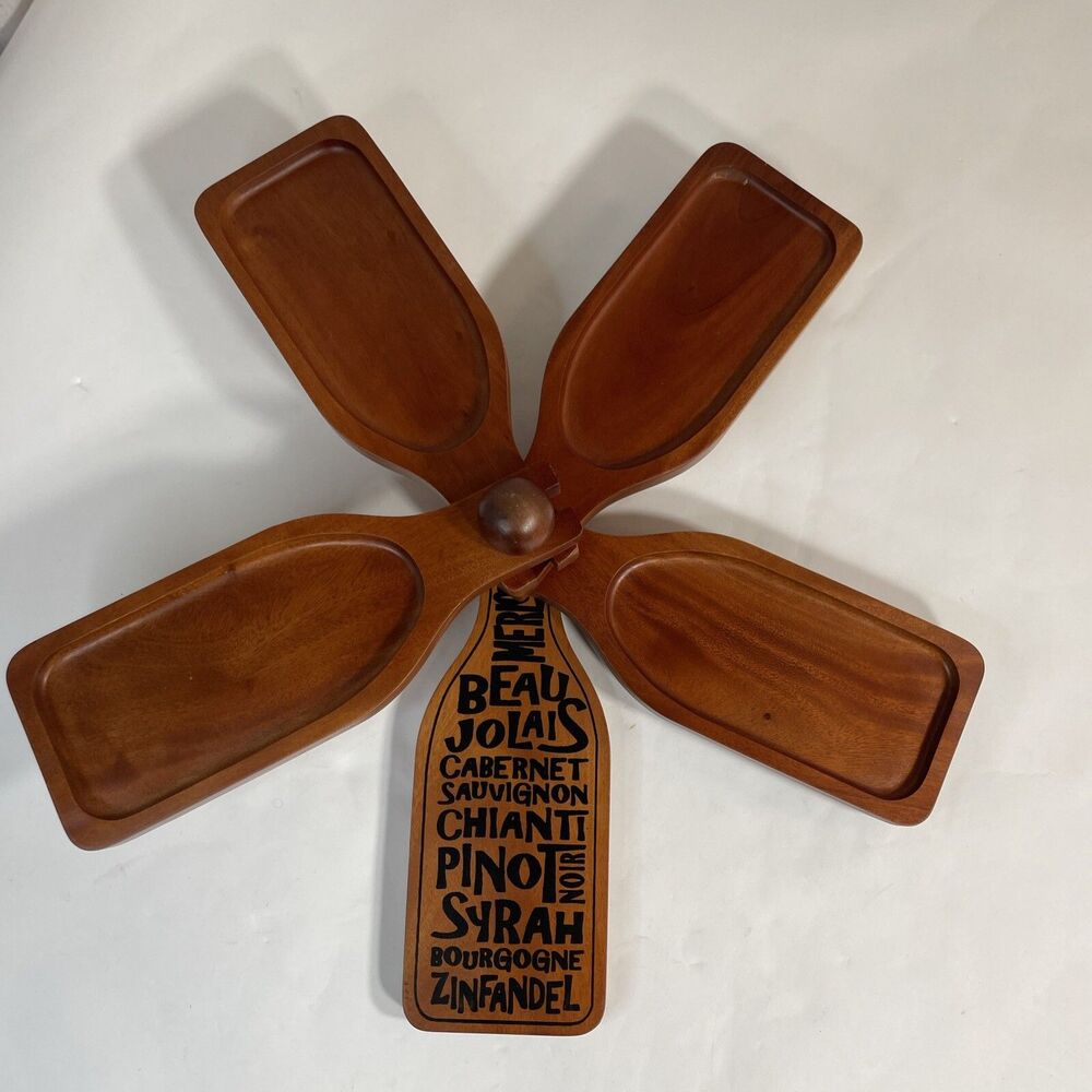Primeware Inc Wine Bottle Shaped Wood Stackable Serving Platter Tray
